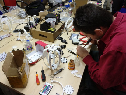 Andy soldering LEDs.